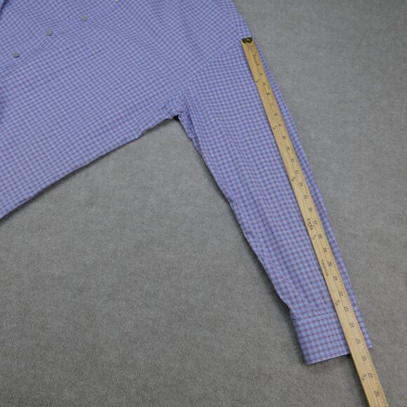 Jos A Bank Travel Tech Shirt Men 2XL Tailored Fit Blue Red Button Up Long Sleeve - Picture 9 of 11